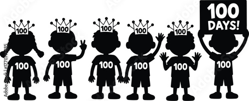 Children Celebrating 100 Days of School A Fun Vector Illustration