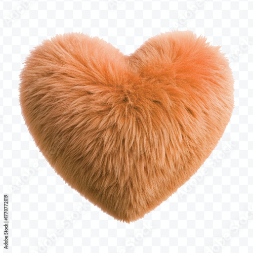 abstract whimsical fluffy heart made by soft faux fur in different color style isolated on transparent background