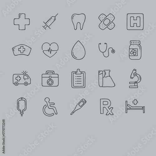 Medical and Healthcare Icon Set Hospital Doctor and Pharmacy Symbols