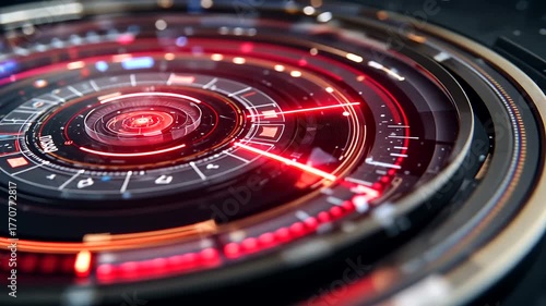 Wallpaper Mural Futuristic Red and Black Digital Interface with Circular HUD Elements for Technology and Sci-Fi Torontodigital.ca