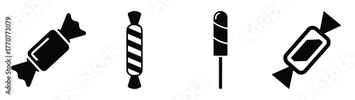 candy stick silhouette vector icons collection isolated on white background.Christmas Vector Icon Set.