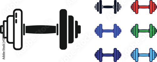 Collection of dumbbells in various colors and sizes