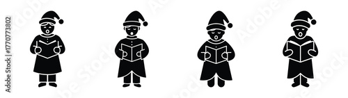 christmas carol singer silhouette vector icons collection isolated on white background.Christmas Vector Icon Set.
