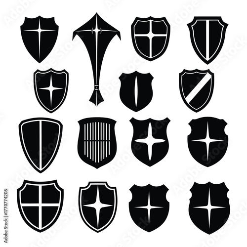 Shields heraldic emblem silhouette collection vector
