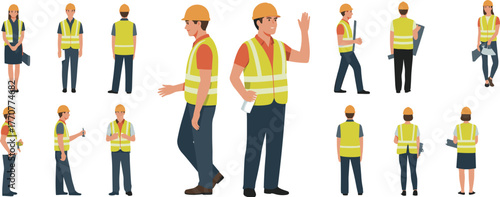 Construction workers, safety gear, teamwork, industrial site, hard hats, high visibility vests, planning, communication, labor force, engineering, infrastructure, occupational safety, jobsite,