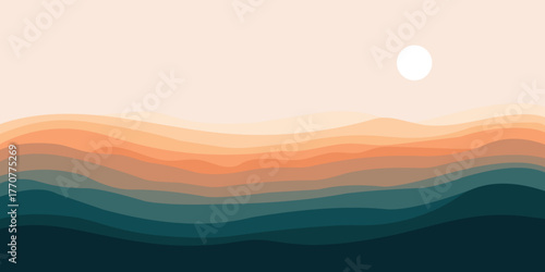 Abstract landscape poster. Nature wall decor contemporary art print, mid century mountain background. Vector illustration