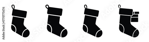 fireplace stockings silhouette vector icons collection isolated on white background.Christmas Vector Icon Set.