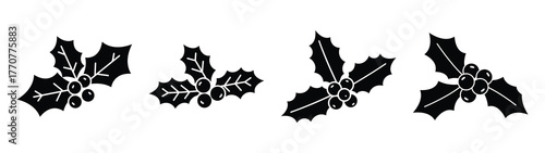 holly berry silhouette vector icons collection isolated on white background.Christmas Vector Icon Set.