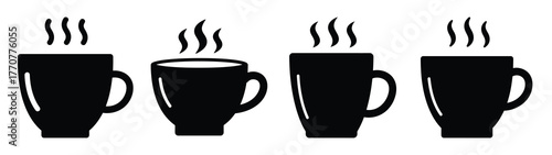 hot chocolate cup silhouette vector icons collection isolated on white background.Christmas Vector Icon Set.