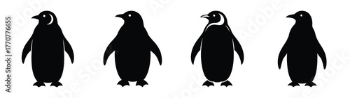penguin minimal silhouette silhouette vector icons collection isolated on white background.Christmas Vector Icon Set.