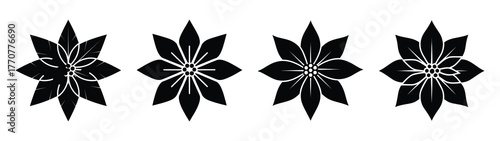 poinsettia flower silhouette vector icons collection isolated on white background.Christmas Vector Icon Set.