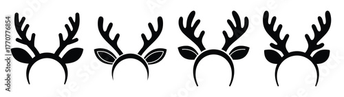 reindeer headband silhouette vector icons collection isolated on white background.Christmas Vector Icon Set.