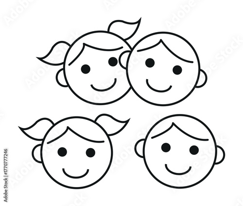 Suitable for babies, children, adults label icon set. Kids and child friendly icons. Baby safe approved. Suitable for kids logo, badge, sign, symbol isolated on white background. Vector illustration.