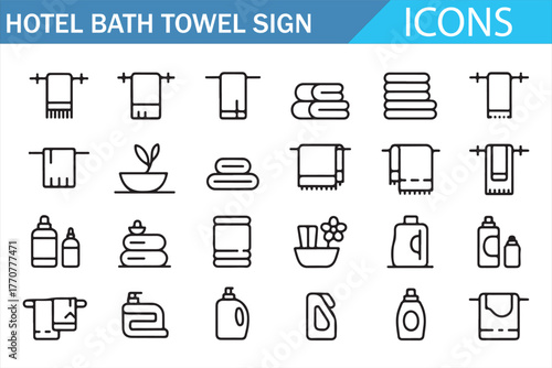 Minimalist bathroom towel line icons – hotel and spa hygiene vector illustration