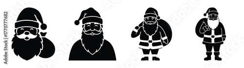 santa with sack silhouette vector icons collection isolated on white background.Christmas Vector Icon Set.