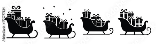 sleigh full of silhouette vector icons collection isolated on white background.Christmas Vector Icon Set.
