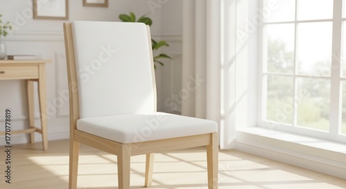 Wallpaper Mural Elegant wooden chair with bright white cushion in a light-filled space Torontodigital.ca