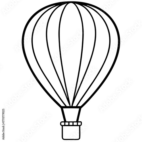 Simple outline of a hot air balloon with basket isolated on white background