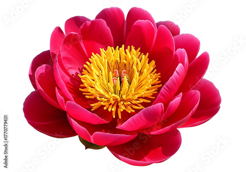 Fototapeta Naklejka Na Ścianę i Meble -  Vibrant pink peony flower with a bright yellow center isolated on transparent background