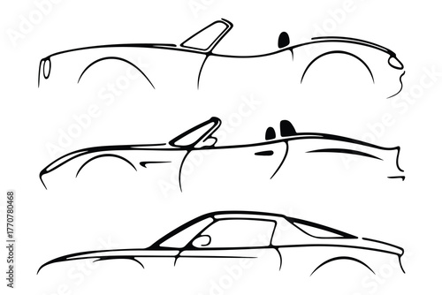 Abstract Sport Car Outline Sketch Set - Continuous Line Art