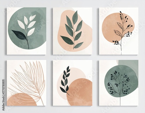Botanical Abstract Art Prints - Minimalist Leaf Illustrations for Modern Decor.