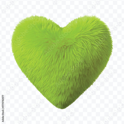 abstract whimsical fluffy heart made by soft faux fur in different color style isolated on transparent background