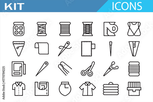 Creative sewing tools icon pack – minimalist linear illustration set