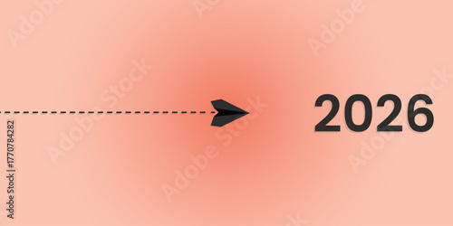 2026 goal and vision concept vector with paper airplane flying forward on pastel background, symbolizing future planning, ambition, progress, leadership, and success.