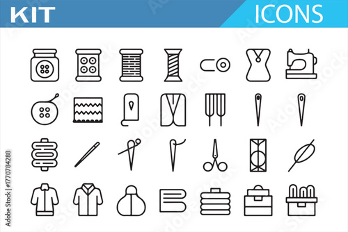 Textile and tailoring tools – vector outline icons for fashion crafts