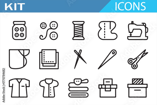 Outline sewing kit – minimalist icons for tailor workshop and craft projects