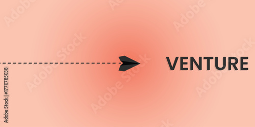 Business venture concept vector with paper airplane flying forward on pastel background, symbolizing startup growth, innovation, ambition, and entrepreneurial direction.
