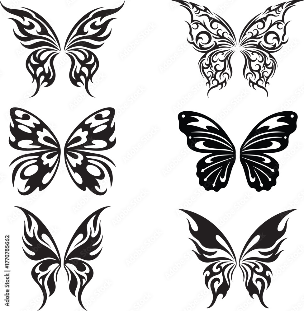 Fototapeta premium Tribal butterfly wings tattoo vector set