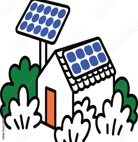 Eco-friendly house powered by solar panels for green energy generation and environmental sustainability