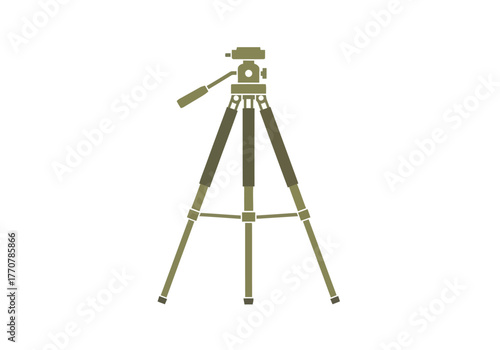 Illustration of a green tripod for photography equipment.