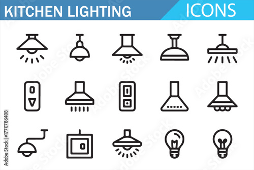 Electric kitchen lights outline pack – ceiling and pendant lamp vector icons