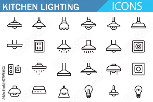 Linear kitchen lamp collection – pendant, ceiling, and wall light vector icons