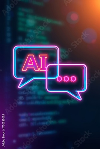 Two neon speech bubbles representing communication and artificial intelligence concepts