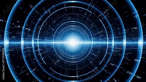 A futuristic visualization of technology and Artificial Intelligence advancement represented through dynamic data flow tunnels and circular energy streams Generative AI.