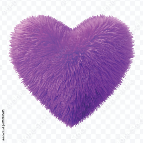 abstract whimsical fluffy heart made by soft faux fur in different color style isolated on transparent background