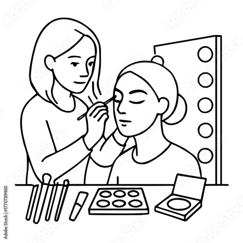 Makeup Artist Applying Eyeshadow Vector
