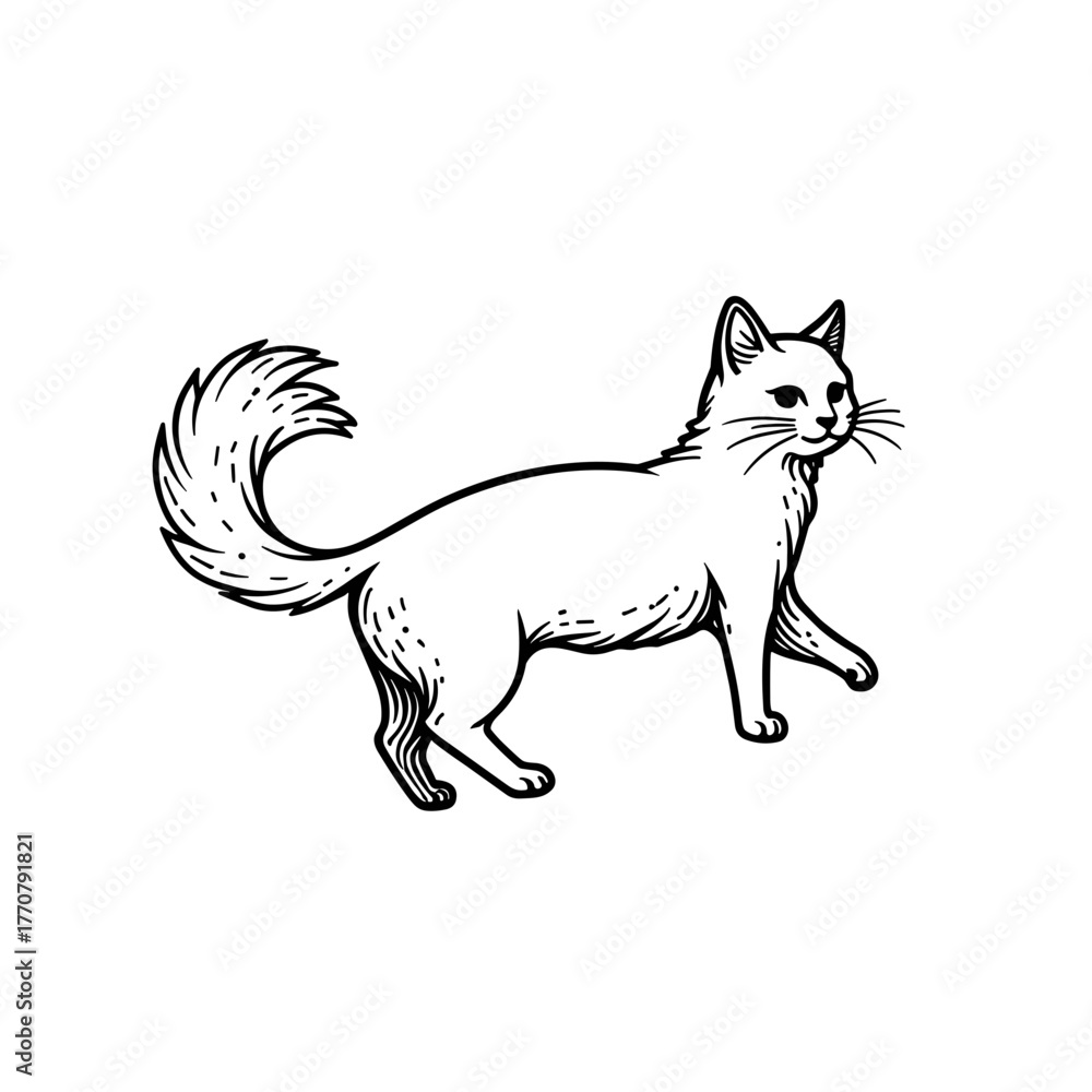 Obraz premium White cat walking gracefully with a cheerful expression 