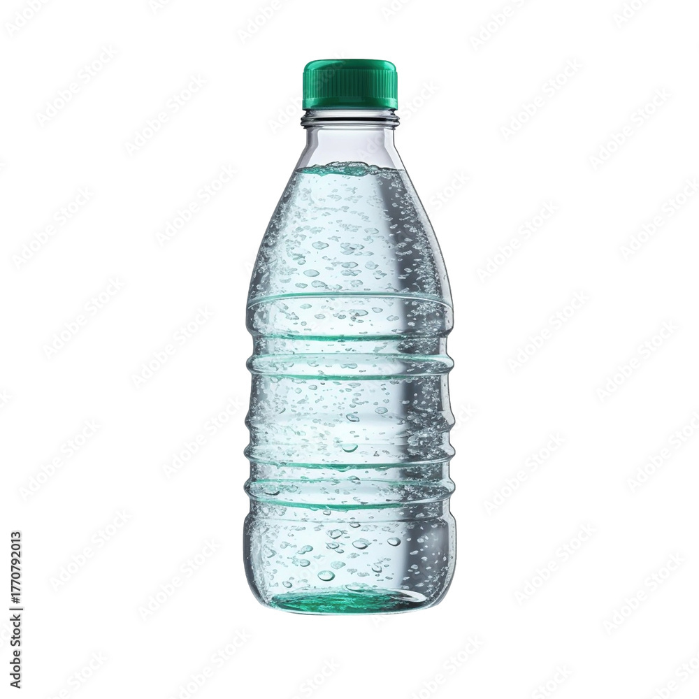 Fototapeta premium Crystal clear sparkling water bottle basking in soft studio light