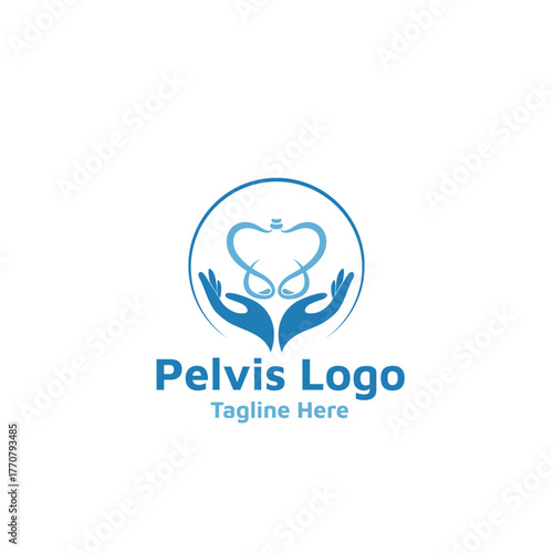 Pelvis bone Logo icon Human skeleton lower body anatomy symbol. Pelvic hip joint Illustation