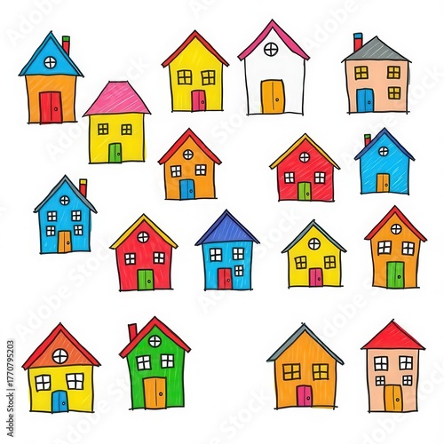 Colorful hand drawn houses convey neighborhood spirit