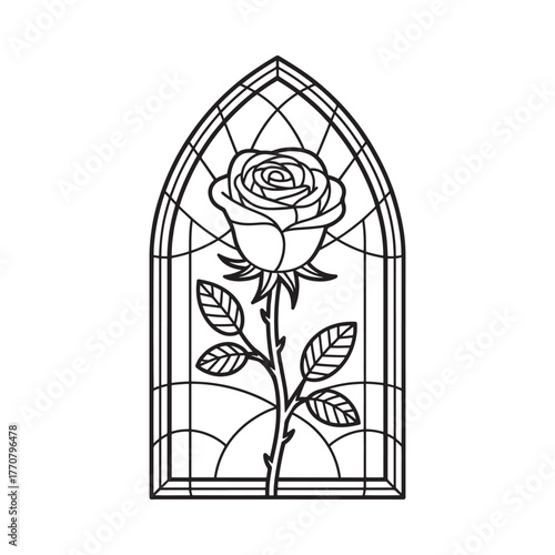 Gothic rose window stained glass design outline art