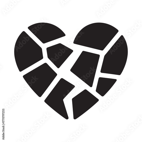 Abstract black broken heart symbol representing sadness loss and emotional pain