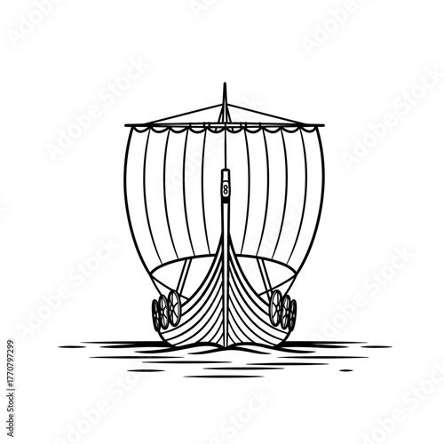 Viking Ship Illustration Front View.
