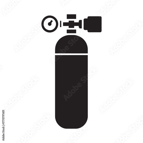 Black silhouette of a scuba diving tank with pressure gauge and regulator