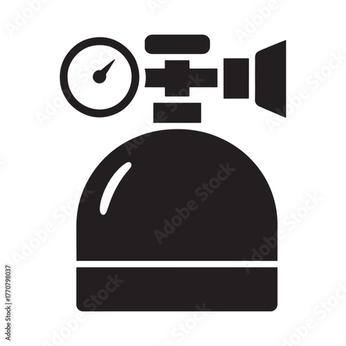 Black silhouette icon of a scuba diving tank with pressure gauge and regulator