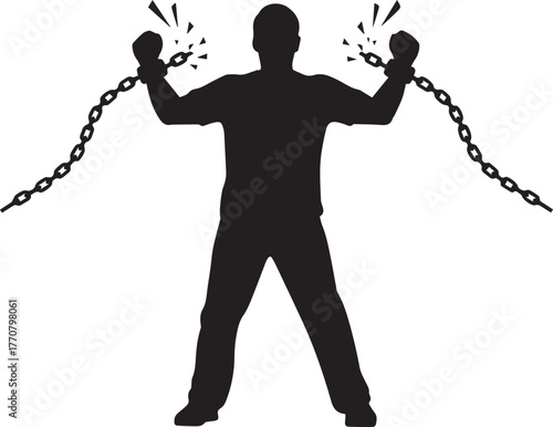 Silhouette of a person breaking chains symbolizing freedom and human rights day celebration
